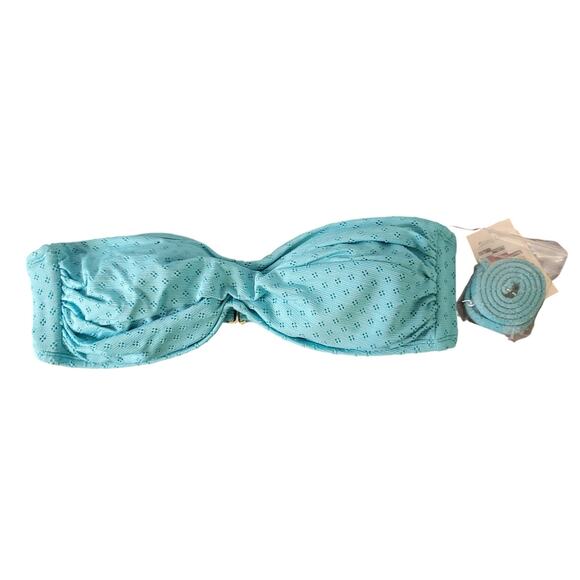 Time and Tru Green & Blue Eyelet Twist Bandeau Bikini Top M - Picture 1 of 4